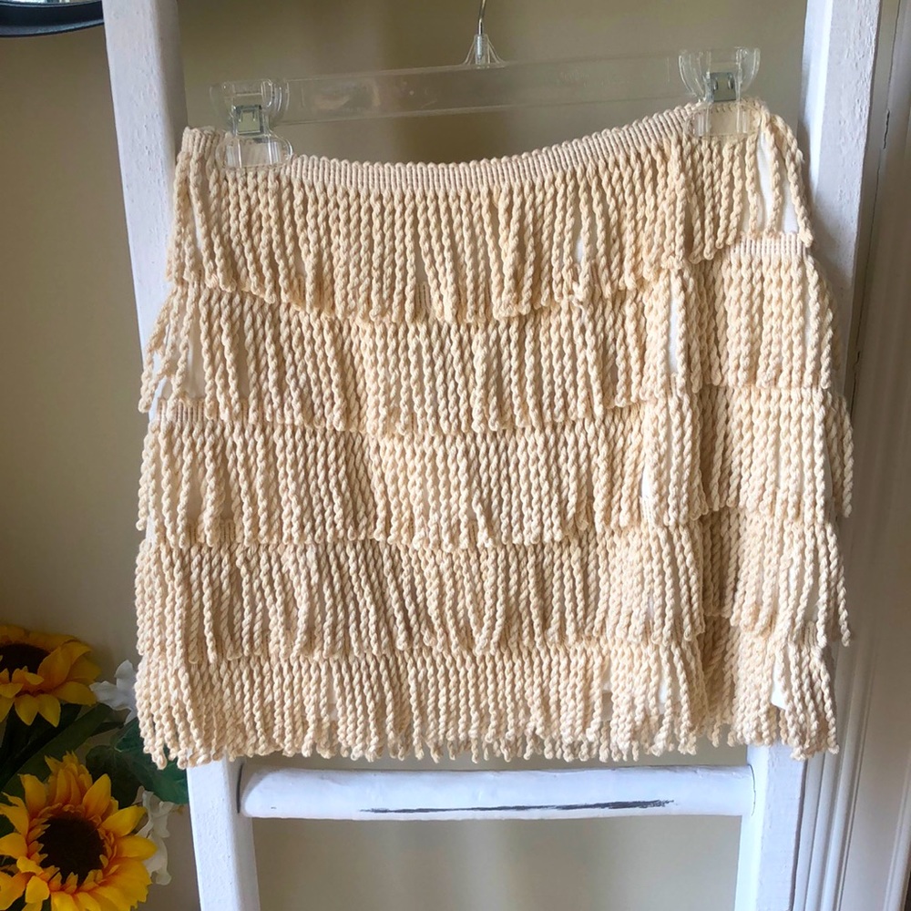 NWT Basically Me Cream Tassel Mini Skirt.  Size Small